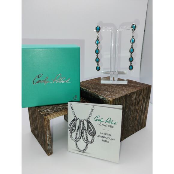 Carolyn Pollack Signature Turquoise Dangle Earrings set in Sterling Silver - Picture 1 of 6